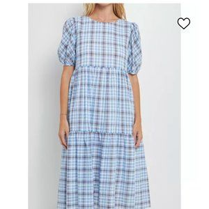 COPY - Endless rose Check print blue white midi dress - size M